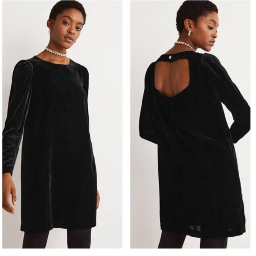 Boden Black Velvet Open Back Mini Dress Size 2 Reg NWT
